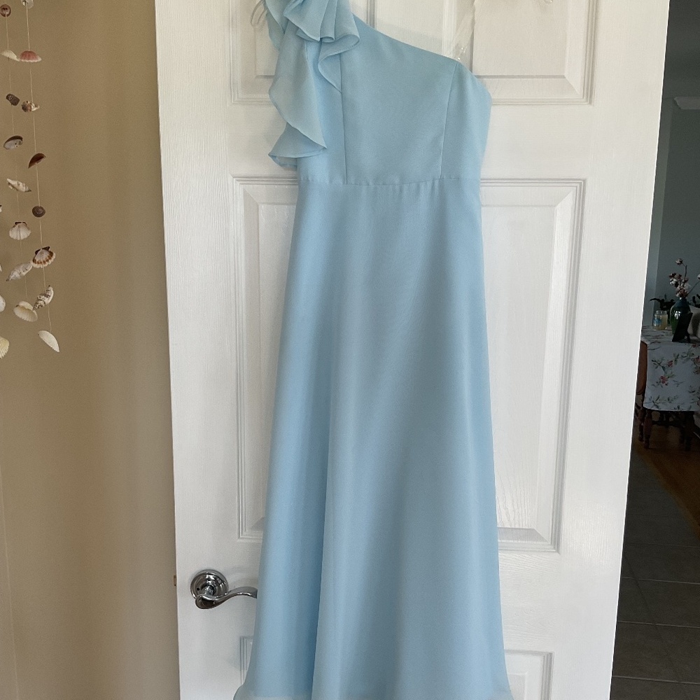 One  Shoulder Chiffon Jr Bridesmaid Flower Blue Girl Dress Size 8